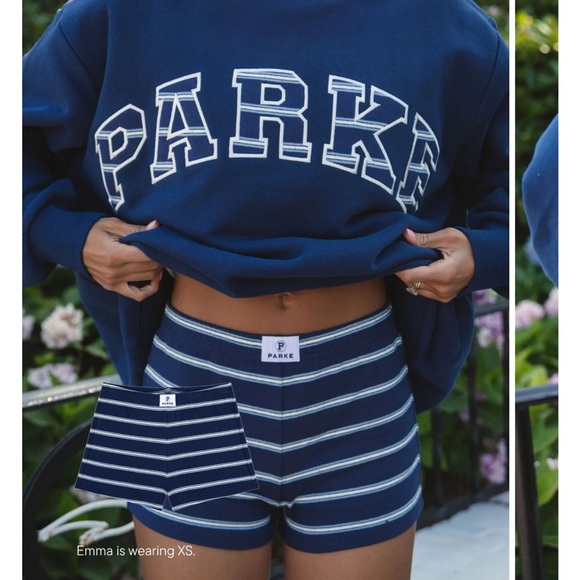 Parke Pants - PARKE Women's Navy and White Striped Athletic Shorts